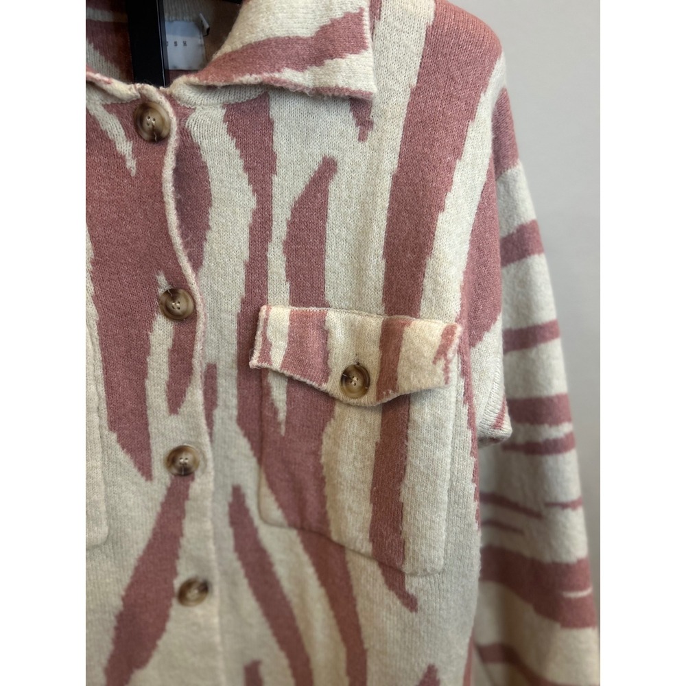 Lush Redwood Oatmeal Zebra Print Knit‎ Button Down Shacket Cardigan LT17539-FCI - Picture 2 of 7